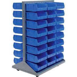 Global Industrial Double Sided Mobile Floor Rack w/ 48(G) Blue Bins, 36"W x 25-1/2"D x 55"H