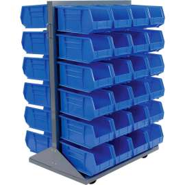 Global Industrial Double Sided Mobile Floor Rack w/ 48(F) Blue Bins, 36"W x 25-1/2"D x 55"H