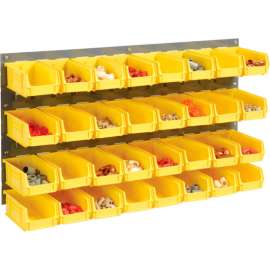 Global Industrial Wall Bin Rack Panel 36 x19 - 32 Yellow 4-1/8x7-1/2x3 Stacking Bins