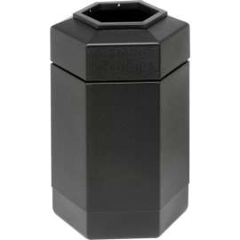 PolyTec Open Top Hex Waste Container, Black, 30-Gallon