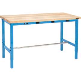 Global Industrial 48 x 30 Adjustable Height Workbench - Power Apron, Maple Square Edge Blue