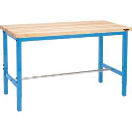 Global Industrial 60 x 30 Adjustable Height Workbench Square Tube Leg - Maple Square Edge Blue