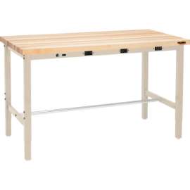 Global Industrial 96 x 30 Adjustable Height Workbench - Power Apron, Maple Square Edge Tan