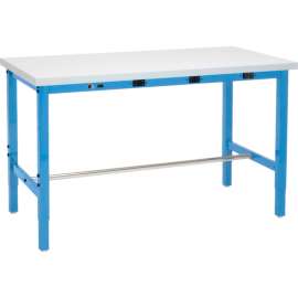 Global Industrial 48 x 30 Adjustable Height Workbench - Power Apron, ESD Square Edge Blue