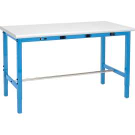 Global Industrial 48 x 36 Adjustable Height Workbench - Power Apron, Laminate Safety Edge Blue