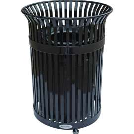 Global Industrial Outdoor Heavy-Duty Slatted Steel Trash Can, 36 Gallon, 39"H, Black