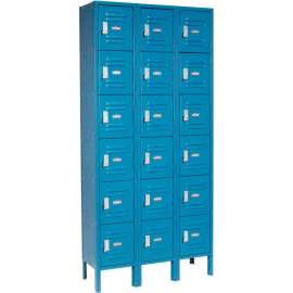 Global Industrial 6-Tier 18 Door Box Locker, 12"W x 18"D x 12"H, Blue, Assembled
