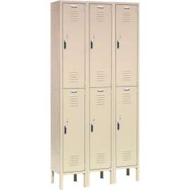 Global Industrial Paramount 2-Tier 6 Door Locker, 12"Wx15"Dx36"H, Tan, Unassembled