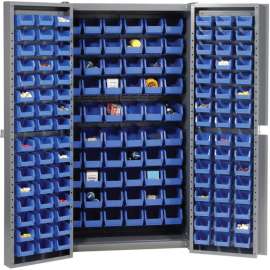 Bin Cabinet Deep Door - 156 Blue Bins, 16-Gauge Assembled Cabinet 38x24x72