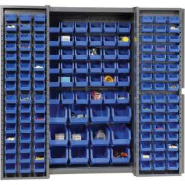 Bin Cabinet Deep Door - 144 Blue Bins, 16-Gauge Assembled Cabinet 38x24x72