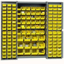 Bin Cabinet Deep Door - 144 Yellow Bins, 16-Gauge Assembled Cabinet 38x24x72