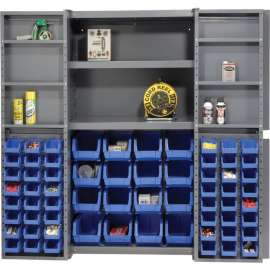 Bin Cabinet Deep Door, 64 BL Bin, Shelves, 16 Ga. Assembled Cabinet 38x24x72