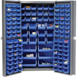 Bin Cabinet Deep Door - 132 Blue Bins, 16-Gauge Assembled Cabinet 38x24x72