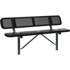 Global Industrial 6' Outdoor Steel Bench w/ Backrest, Perforated Metal, In Ground Mount, Black