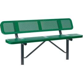 Global Industrial 6' Outdoor Steel Bench w/ Backrest, Perforated Metal, In Ground Mount, Green