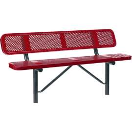 Global Industrial 6' Outdoor Steel Bench w/ Backrest, Perforated Metal, In Ground Mount, Red