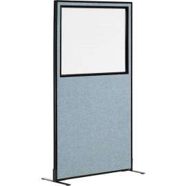 Interion Freestanding Office Partition Panel with Partial Window, 36-1/4"W x 96"H, Blue