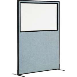 Interion Freestanding Office Partition Panel with Partial Window, 48-1/4"W x 72"H, Blue