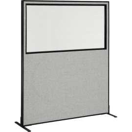 Interion Freestanding Office Partition Panel with Partial Window, 60-1/4"W x 96"H, Gray