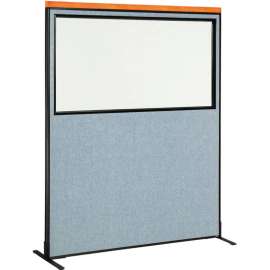 Interion Deluxe Freestanding Office Partition Panel w/Partial Window 60-1/4"W x 73-1/2"H Blue