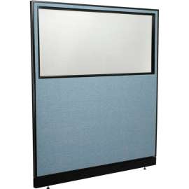 Interion Office Partition Panel with Partial Window & Raceway, 60-1/4"W x 64"H, Blue