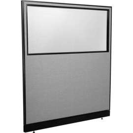 Interion Office Partition Panel with Partial Window & Pass-Thru Cable, 60-1/4"W x 64"H, Gray