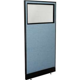 Interion Office Partition Panel with Partial Window & Pass-Thru Cable, 36-1/4"W x 100"H, Blue
