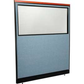 Interion Deluxe Office Partition Panel w/Partial Window & Raceway 60-1/4"W x 65-1/2"H Blue