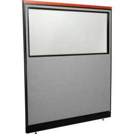Interion Deluxe Office Partition Panel w/Partial Window & Pass-Thru Cable 60-1/4Wx65-1/2H GRY