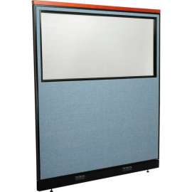 Interion Deluxe Electric Office Partition Panel with Partial Window, 60-1/4"W x 65-1/2"H, Blue