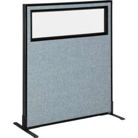 Interion Freestanding Office Partition Panel with Partial Window, 36-1/4"W x 42"H, Blue