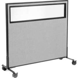 Interion Mobile Office Partition Panel with Partial Window, 48-1/4"W x 45"H, Gray