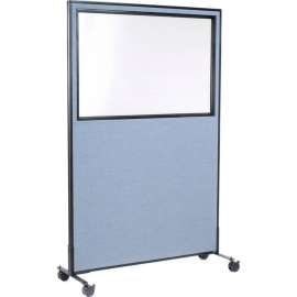 Interion Mobile Office Partition Panel with Partial Window, 48-1/4"W x 99"H, Blue