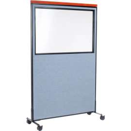 Interion Mobile Deluxe Office Partition Panel with Partial Window, 48-1/4"W x 100-1/2"H, Blue