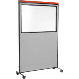 Interion Mobile Deluxe Office Partition Panel with Partial Window, 48-1/4"W x 100-1/2"H, Gray
