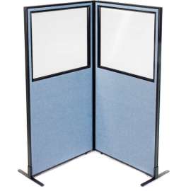 Interion Freestanding 2-Panel Corner Room Divider w/Partial Window 36-1/4"W x 72"H Panels Blue