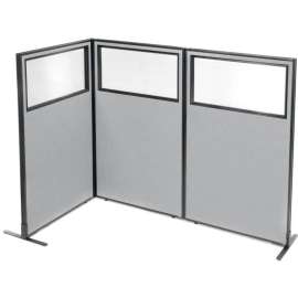 Interion Freestanding 3-Panel Corner Room Divider w/Partial Window 36-1/4"W x 60"H Panels Gray