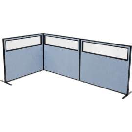Interion Freestanding 3-Panel Corner Room Divider w/Partial Window 48-1/4"W x 42"H Panels Blue