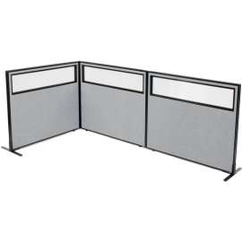 Interion Freestanding 3-Panel Corner Room Divider w/Partial Window 48-1/4"W x 42"H Panels Gray