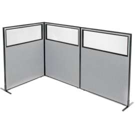 Interion Freestanding 3-Panel Corner Room Divider w/Partial Window 48-1/4"W x 60"H Panels Gray