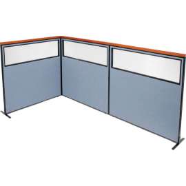 Interion Deluxe Freestanding 3-Panel Corner Divider w/Partial Window 60-1/4"W x 61-1/2"H Blue