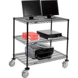 Nexel 3-Shelf Mobile Wire Computer LAN Workstation, 36"W x 24"D x 40"H, Black
