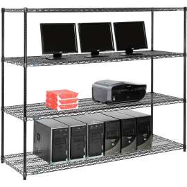 Nexel 4-Shelf Wire Computer LAN Workstation, 72"W x 24"D x 63"H, Black