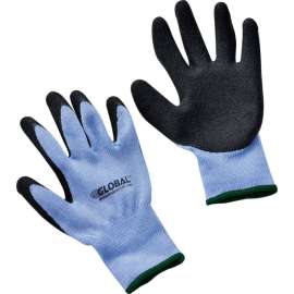 Global Industrial Crinkle Latex Coated Gloves, Polyester Knit, Black/Blue, Medium, 1-Pair
