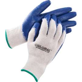 Global Industrial Latex Coated String Knit Work Gloves, Natural/Blue, Medium, 1-Dozen