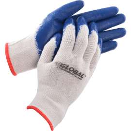 Global Industrial Latex Coated String Knit Work Gloves, Natural/Blue, Small, 1-Dozen
