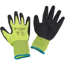 Global Industrial Crinkle Latex Coated Gloves, Hi-Viz Lime/Black, X-Large