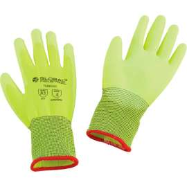 Global Industrial Flat Polyurethane Coated Gloves, Hi-Viz Lime, Small
