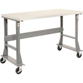 Global Industrial 60 x 30 Mobile Fixed Height Flared Leg Workbench - ESD Square Edge Gray