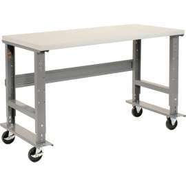Global Industrial 72x30 Mobile Adj. Height C-Channel Leg Workbench - Laminate Safety Edge